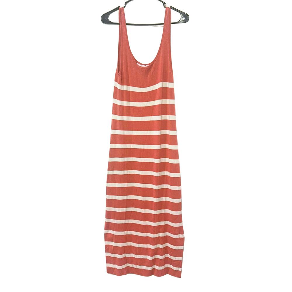 Time and Tru M (8-10) Terracotta Coral Striped Sweater Maxi Dress Scoop Fall